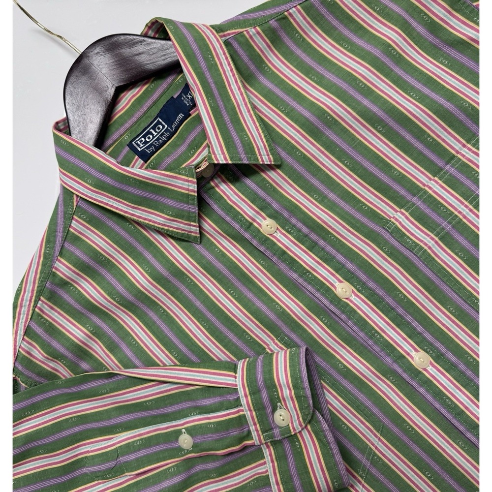 Vintage Polo Ralph Lauren Men's Striped Shirt XL Chin Strap Southwestern Work